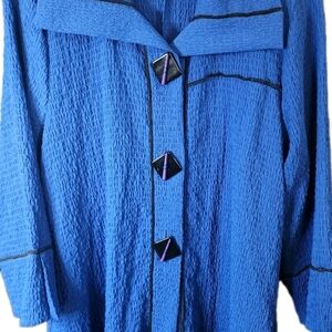 Blue Textured Button-Front Blazer Jacket